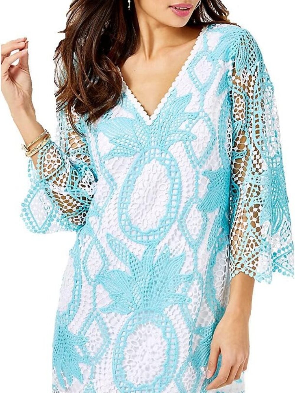 Lilly Pulitzer Lottie Romper Blue Ibiza Juice Pineapple Crochet